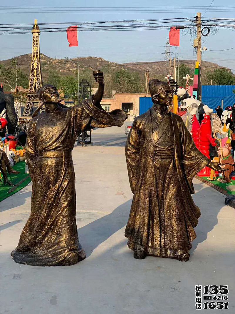 景區(qū)玻璃鋼仿銅古代詩人李白，杜甫雕塑